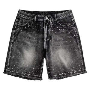 DISCOVER-IMPEX 2026 Short en jean noir déchiré avec strass pour homme, style streetwear scintillant, idéal pour l'été - Product Image 1