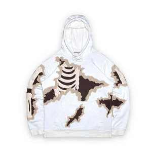 <b>Men's</b> <b>White</b> Hooded <b>Sweatshirt</b> Oversized Casual Autumn Wear With Skeleton Print Pattern Knitted Cotton Regular Sleeve Style - Product Image 1