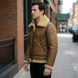 Chaqueta de Piloto B3 de Cuero Genuino para Hombre, Estilo Vintage, Color Marrón, con Forro de Borrego - Product Image 3