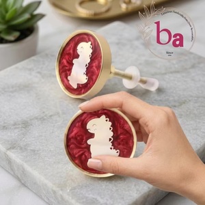Round Brass Furniture <b>Knob</b> with Red Resin Baby Dinosaur Design Modern Eco-Friendly Durable Drawer <b>Dresser</b> Cabinet Handle - Product Image 3