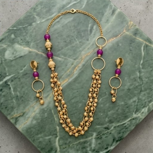 Conjunto de Collar Mala de Doble Capa con Cuentas de Rubí en Plata 925 para Mujer, Joyería de Diseño con Cadena y Aretes a Juego - Product Image 4
