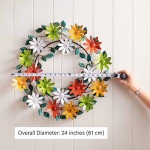 Corona de Flores de Margarita Metálica Colorida, Flores Multicolores Pintadas a Mano, Elegante Decoración de Pared para la Puerta Principal de Primavera - Product Image 3
