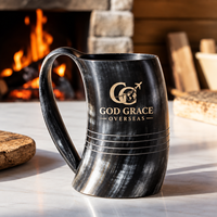 Chope à bière en corne de Viking 6 pouces 500 ml - Tasse à boire artisanale imitation antique écologique - Fabricant et exportateur God Grace Overseas