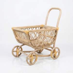 Poussettes de poupée en rotin naturel faites à la main pour enfant léger jouet wagon landau pour bébé marche formateur - Product Image 3