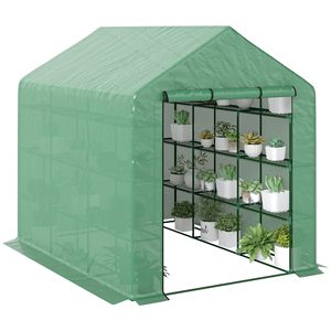 Serra da Giardino 8x6x7 con Porta Avvolgibile con Cerniera e Finestre, 18 Ripiani, Copertura in PE Anti-UV per Coltivazione - Product Image 1