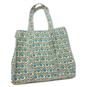 Bolsa de Mano de Algodón Jaipur Premium, Acolchada, con Estampado Floral Hecho a Mano, Duradera, Reutilizable, para Compras, Trabajo, Uso Diario, para Todas las Temporadas - Product Image 1