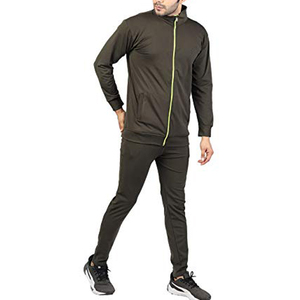 Survêtement noir pour homme avec fermeture éclair vert fluo, col montant, design sportif, séchage rapide, polyester, pour l'automne - Product Image 2