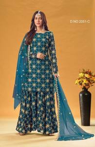 Traje Plazzo Semi-Cosido de Faux Georgette con Bordado y Lentejuelas para la Colección India y Pakistaní - Product Image 5