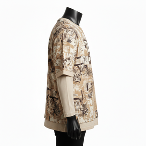 Camiseta de algodón grueso de doble capa para hombre, con estampado gráfico, logotipo con transferencia térmica, informal, 100% algodón, corte holgado, estampada. - Product Image 3