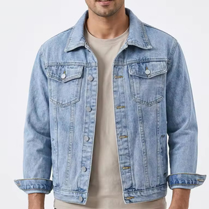 Veste en jean gris pour homme, denim délavé et coupe décontractée, logo personnalisé, commandes en gros - Product Image 1