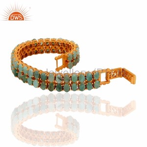 18K Yellow Gold Plated Sterling Silver Natural Emerald <b>Gemstone</b> Tennis <b>Bracelet</b> Jewelry Supplier and Manufacturer - Product Image 3