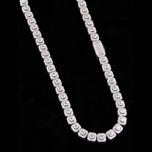 Cadena de Plata de Ley 925 con Diamantes de Moissanita VVS de Corte Redondo y Forma Cuadrada, para Unisex - Product Image 4