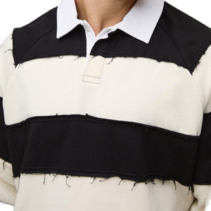 Camiseta de Rugby Personalizada con Logotipo de Marca, Cuello Blanco en Contraste, con Rayas Desgastadas, 100% Algodón, Estilo Vintage para Hombre - Product Image 4