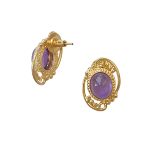 Pendientes de botón de amatista clásicos vintage de diseñador, chapados en oro de 18 quilates, hechos a mano y personalizables, joyería de moda. - Product Image 3