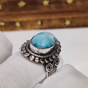 Larimar Gemstone Handmade <b>Ring</b> 925 Sterling <b>Silver</b> Natural Larimar Boho <b>Statement</b> Jewelry - Product Image 1