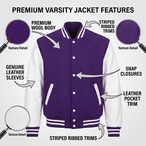 Cosh International <b>purple</b> Wool and white sleeves Varsity Jacket for <b>men</b> - Product Image 5