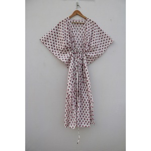 Robe Kaftan Longue en Coton Imprimé Floral pour Femme, Col en V, Cordon de Serrage, Décontractée, Respirante, Robe d'Été Bohème, Cache-Maillot de Plage - Product Image 2