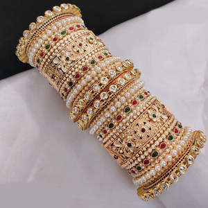 Ensemble de bracelets ouvrables 10573847 avec pierre Pota plaquée or et perles ensemble de bijoux fins - Product Image 1