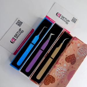 Pinces à cils texturées de haute qualité avec grip diamanté, couleur personnalisée, courbées en L à 90 degrés, boîtes magnétiques imprimées - Product Image 4