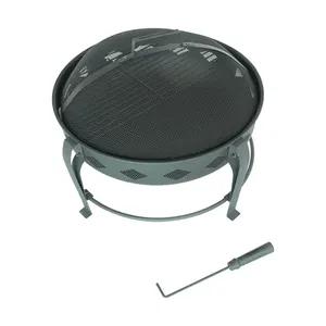 Freestanding Iron Wood Burning Fire Pit with Cooking <b>Grate</b> Powder Coated Outdoor <b>BBQ</b> Fire Bowl for Patio Garden - Product Image 4