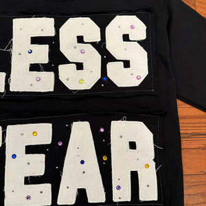 T-shirt court ample noir personnalisé 100 % coton pour homme, été, épaules tombantes, effet vieilli, broderies de strass, respirant, 220 - Product Image 3