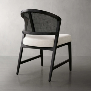 Luxury French Rattan Dining Chair with Solid <b>Oak</b> <b>Frame</b> and Upholstered Seat, Nordic Modern Wooden Chair for Hotel and Restaurant - Product Image 4