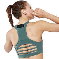 Kadınlar İçin Nefes Alabilen Çevre Dostu Ters Çevrilebilir Yüksek Destekli Spor Sütyeni Ön Telefon Cebi Sıkıştırmalı Push-Up Büyük Beden Yoga Fitness