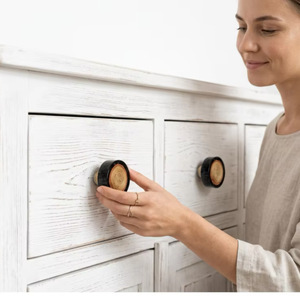 Boutons de meuble ronds en bois noir foncé, design moderne, poignées durables pour la maison, le bureau, l'entrepôt et le salon - Product Image 2