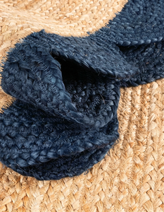 Navy Blue Scalloped Border Natural Jute <b>Runner</b> Handmade Braided Farmhouse Boho Entryway Hallway <b>Kitchen</b> Floor <b>Rug</b> Home Decor - Product Image 4