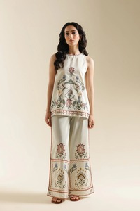 Cream Embroidered Women's Sleeveless Top Ethnic Indian Pakistani Traditional Casual Wear Cotton Regular Fit Adult - Product Image 1