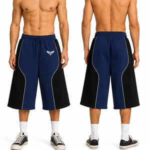 Shorts amples pour hommes, style jorts, coupe oversize, longueur genou, streetwear hip-hop, décontracté, athlétique - Product Image 2