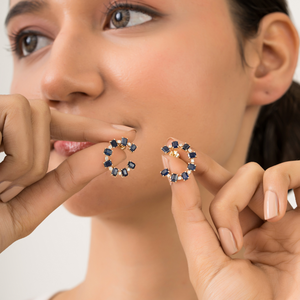 New Style 4.07 Ct. Blue Sapphire & Diamond Handmade Open Hoop Push <b>Back</b> <b>Earrings</b> For Women 14K Real Yellow Gold Trending Jewelry - Product Image 4