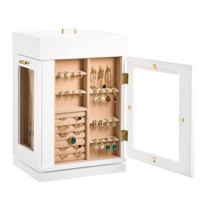 Organizador de Joyas Giratorio de 360 Grados con 4 Ganchos para Collares, Ventana Acrílica Espaciosa, Puerta Magnética Integrada, Caja para Joyas - Product Image 1