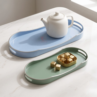 Ensemble de plateaux de service laqués à bords incurvés modernes, organisateur de rangement décoratif en bois pour la maison et l'hôtel