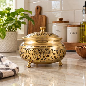 Hand Engraved Brass Creamer Pots with Ornate Floral Pattern Dome Lid <b>for</b> Traditional Dining Hotel Decor and Wholesale Gifts - Product Image 3