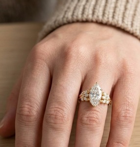 Lab Grown Marquise Cut Engagement <b>Ring</b> <b>Gold</b> Leaf Branch Bridal <b>Set</b> <b>Ring</b> Unique Nature Inspired Diamond Wedding <b>Ring</b> in 14K <b>Gold</b> - Product Image 2