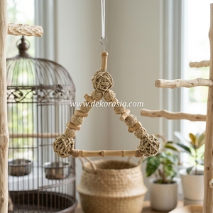 Natural Brown Bamboo Agel Fiber Classic Triangle Hanging Bird <b>Swing</b> Perch Chew Toy Small Medium Birds Pet Cage Accessories Dekor - Product Image 6