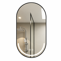 Miroir LED intelligent ovale élliptique éclairé pour salle de bain, chambre, salle de sport, fixation murale, cadre en aluminium, commande tactile, intensité réglable