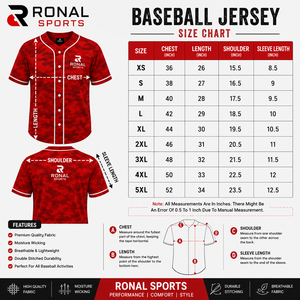 RONAL SPORTS เสื้อเบสบอลลายพรางสีแดงสำหรับผู้ชาย แขนสั้น ระบายความชื้นได้ดี ติดกระดุมด้านหน้า ชุดยูนิฟอร์ม - Product Image 6