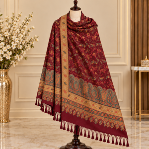 Colección Shubham, Chal Indio de Pashmina, Largo, con Patrón Floral, Borde de Lana Lujoso, Sensación Suave y Lisa, para Mujeres Musulmanas, Otoño - Product Image 1