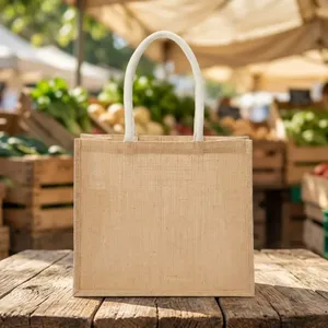 Sac fourre-tout en jute naturel de grande qualité, taille personnalisée, fermeture éclair, poignée non tissée, sac de courses réutilisable pour la vente en gros - Product Image 1