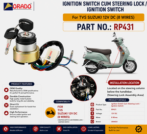 tvs suzuki <b>12v</b> <b>dc</b> 8 wires Ignition switch lock export quality for two wheeler spare parts india orado - Product Image 3