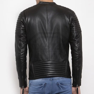 Veste en cuir véritable matelassée pour homme, style motard, coupe ajustée, en peau de mouton véritable, vêtement d'extérieur d'hiver, vente en gros personnalisée - Product Image 4