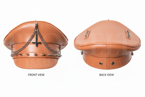 100% High Quality PU Leather Peak <b>Cap</b> Classic Flat Top <b>Hat</b> Adjustable Uniform Style Outdoor Fashion Chain Decoration Visor <b>Caps</b> - Product Image 2