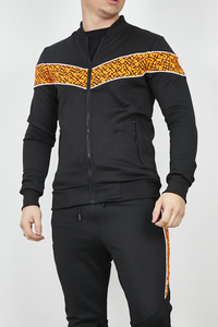 Survêtement noir pour homme, manches longues, fermeture éclair, motif géométrique, poches latérales, tenue décontractée d'automne, coupe classique - Product Image 6