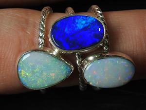 Bague en opale australienne réglable - Argent sterling 925 - Pierre de naissance d'octobre - Opales doubles - Bijoux faits à la main - Cadeau pour elle - Product Image 3