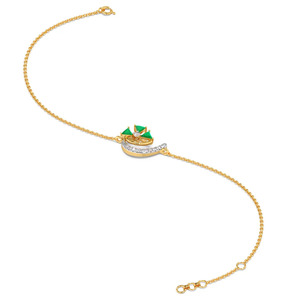 Bracelet en diamant vert triangulaire avec chaîne en or jaune et motif géométrique central incurvé - Product Image 3