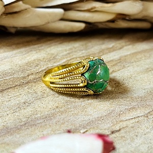 Fashionable Bohemia Green Turquoise Natural Stone <b>Rings</b> Women 18K Gold Plated Daily Wear Ethnic <b>Statement</b> Band Wholesale/OEM/ODM - Product Image 5
