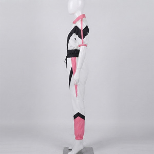 Conjunto de mono deportivo de bloques de color para mujer, de manga corta, con capucha, transpirable, de lona, de largo completo y ajuste ceñido. - Product Image 2