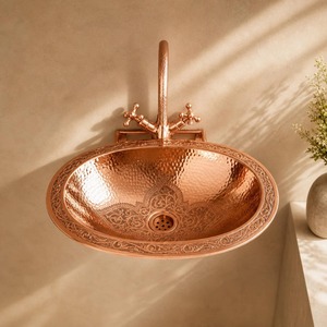 Évier en cuivre massif avec cuve profonde et design artisanal intemporel – Achetez directement auprès du fournisseur - Product Image 5